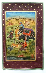 Buy Moghul Padshah Tiger & Deer Hunt Handmade Miniature Painting With Dotted Border • 41.51£