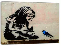 Buy Banksy Girl And Bird  Paint  Picture Print On Framed Canvas Wall Art Deco • 11.99£