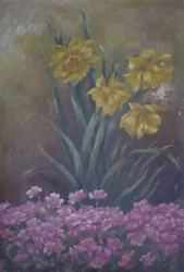 Buy Flowers Daffodils And Primroses Spring Oil On Canvas Antique Unsigned • 146.98£