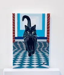 Buy Original Painting Signed By Artist Black Cat Portrait Contemporary Art Modern • 65£