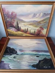 Buy 2X Original Signed Framed Oil Paintings Landscape Sea Mountain River Valley  • 20£
