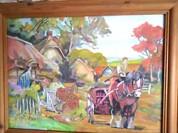 Buy Vintage Hand Painted Vibrant Picture. SHIRE HORSE RURAL SCENE  FRAMED 49 Cm X 38 • 10.75£