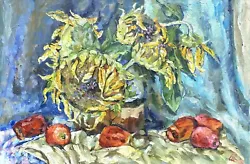 Buy Hand Painted Still Life Sunflowers In A Vase Oil Painting On Canvas 24x36 Inches • 590.62£