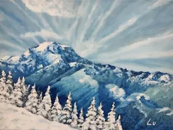 Buy Snowy Mount Rainier - USA, Winter Landscape, Oil Painting On Stretched Canvas • 39£