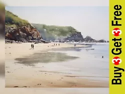 Buy Serene Beachscape Watercolor Print 5  X 7  - Coastal Scene Wall Art • 4.99£