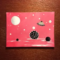 Buy ACEO Original Acrylic Hand Painted Space Ship UFO Sci-fi Moonscape Outer Space • 5.81£