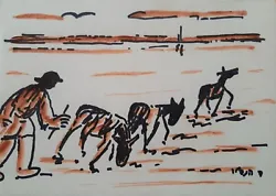 Buy DAVID HENDLER (1902-1984),  Ink & Watercolor, The Donkey Shepherd, Signed • 45.47£