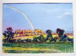 Buy England Rainbow Over A Summer Landscape Harold  Prynne Watercolour C1960 • 48£