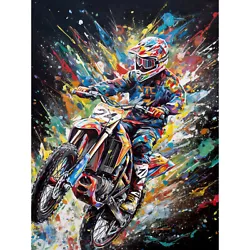 Buy Motorcycle Motocross Rainbow Paint Splatter Art XL Art Canvas Poster Print Huge • 19.99£