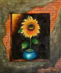 Buy Unknown Artist, Sunflower In Brick Wall, Oil On Canvas (unsigned) • 659.67£