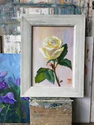 Buy Original Small  Oil Painting Flower Art White  Rose 7x5 Inch UNFRAMED • 24.99£