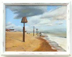 Buy Vintage Beach Oil Painting Sand Seascape Coastal Art Beach House Decor • 50£