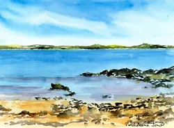 Buy Rocky Beach Calm Sea  5.5  X 7.5  Original Watercolour Painting • 8£