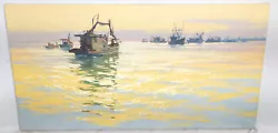 Buy Antique Colorful Pastel Marine Painting Of Shrimp Boats By Carl G. Evers Illustr • 3,543.73£