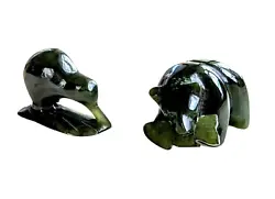 Buy Set Of 2 Mini Hand Carved Nephrite Jade Penguin And Bear W/ Fish Figurines • 57.05£