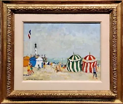 Buy Jacques Bouyssou -Trouville Beach Scene-French 1967 Mid Century Oil Painting • 4,116.24£