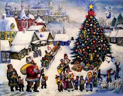 Buy CHRISTMAS TREE Original Painting RUSSIAN WINTER WONDERLAND SNOW ARI ROUSSIMOFF • 5,118.71£
