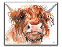Buy Original 8x10” Watercolour Painting Cute Highland Cow Portrait By Ilona Winter • 30£