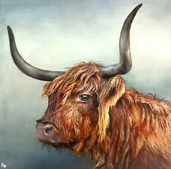 Buy Highlands Cow. Original Oil Painting On Canvas Panel. 300x300mm. Signed. • 95£