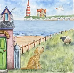 Buy 4x4 Original Watercolour Seaside~Beach Hut, Dog, Mouse, Sheep, House • 10.99£