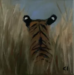 Buy Original Painting Wildlife Tiger Box Canvas 6 X 6 Ins UK Artist CHRISTINE INGRAM • 25£