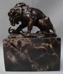 Buy Statue Lion Snake Wildlife Art Deco Style Art Nouveau Style Bronze Signed Sculpt • 103.26£