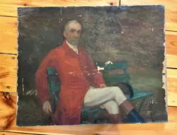 Buy Antique Oil Painting Horse Rider Hunting Man Figure Portrait Trees Restoration  • 50£