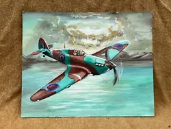 Buy Vintage Oil Painting On Board Artist W.e.m Hurricane  Plane In Flight • 34.99£