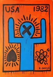 Buy Keith Haring Oil On Canvas Painting Signed And Sealed Measures  50cm X 70cm • 590.62£