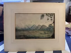 Buy Vintage Original Watercolour Painting Mountain Landscape Mounted  • 14£