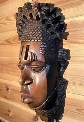 Buy 39cm Large African Benin Iyoba Vintage Hand Carved Wooden Wall Art 1.89 Kilos • 285£