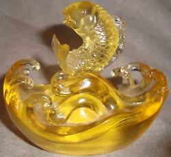 Buy Extremely RARE Tittot Crystal Signed Koi Fish Art Glass  Yellow Bas Relief • 62.02£