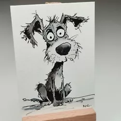 Buy ACEO Original Artwork Watercolour Cute Black White Terrier Dog Cartoon Painting • 9£