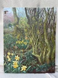 Buy Vintage Art Work Oil Painting Woodland Scene With Daffodils • 49.99£