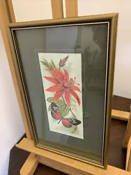 Buy Vintage Antique Silk Woven - Framed And Glazed Picture - Botanical -Butterfly • 16£
