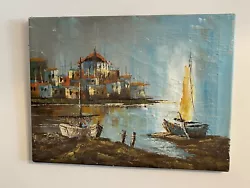 Buy Mediterranean Landscape Boat Scene Oil On Canvas ,signed. Fred • 10£