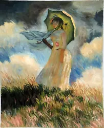 Buy Original Oil Painting On Canvas STUDY OF WOMAN WITH A PARASOL After Claude Monet • 23£