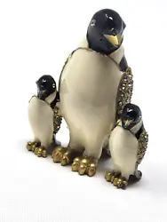 Buy Penguin Family Enamel Rhinestone Overlay Metal Base 3 1/2  Figurine Display READ • 10.34£