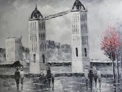 Buy London Street Large Oil Painting Canvas Cityscape Tower Bridge Black White Red • 21.95£