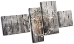 Buy Shabby Chic Highland Cow Animals MULTI CANVAS WALL ART Picture Print • 119.99£