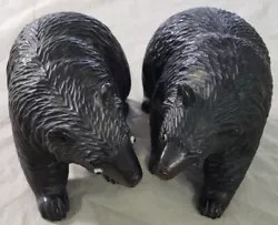Buy Brienz? Pair Old  Black Forest Carved Wood Walking Bears Sculpture Glass Eyes   • 121.29£