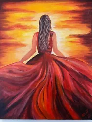 Buy Acrylic Painting On Canvas 8  X 10  Lady In Red At Sunset Art Hand Painted • 20£