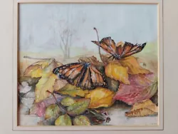 Buy Late 20th C Watercolour Painting Butterflies And Autumn Leaves In Landscape • 26£