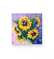 Buy Sunflower Painting Flower Bouguet Original Art Yellow Floral Still Life 6x6 In • 41.34£
