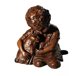 Buy Red Mill Somerville Handcrafted Pecan Shell Child Hugging Cat Figurine Statue • 23.14£