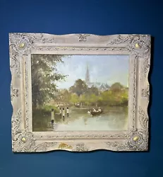Buy Vintage Rowing Boats And Swans Oil Painting   • 55£