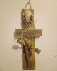 Buy Assemblage Art - Scavenger Driftwood Skull Cross Shrine Totem Weird Pagan • 14£