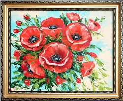 Buy Poppy Painting Red Flowers Art Framed Poppies Bouquet Floral Hand Painted • 57.72£