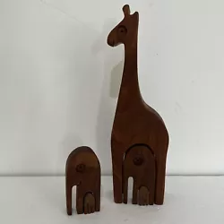 Buy BOB AMERI SIGNED HAND CRAFTED Giraffe Elephant Baby Wooden Figures 10.5  • 20.63£