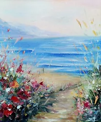 Buy Oil Paintings Original Mountains Sea Poppy  Seascape Artwork 10 X12  • 133.84£